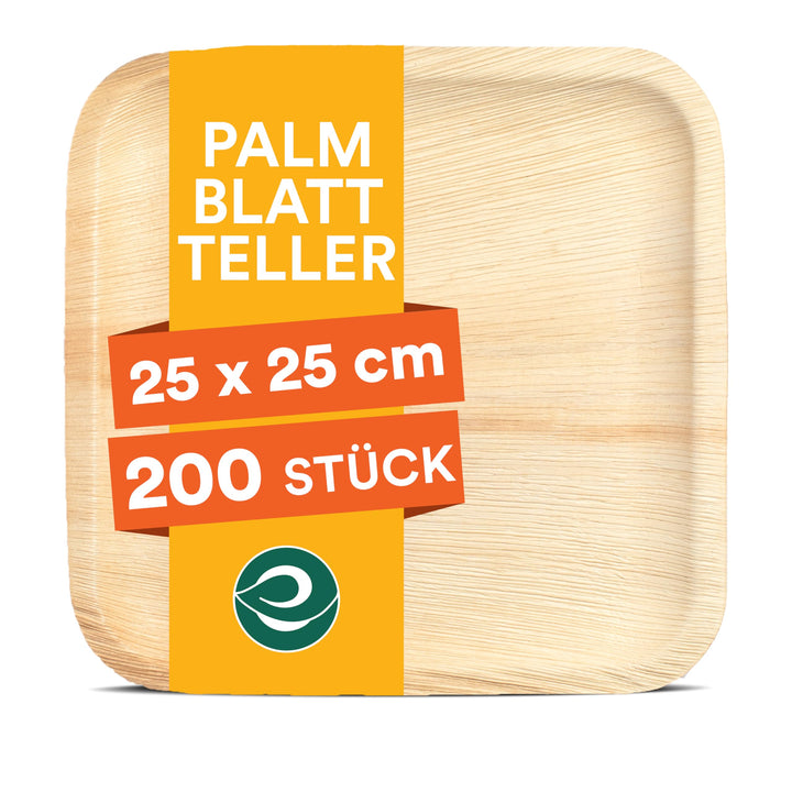 ECO SOUL quadratische Palmblatt Teller 25 Cm (10 Zoll) (100 Stück) | 100% kompostierbar &amp; stabil | B
