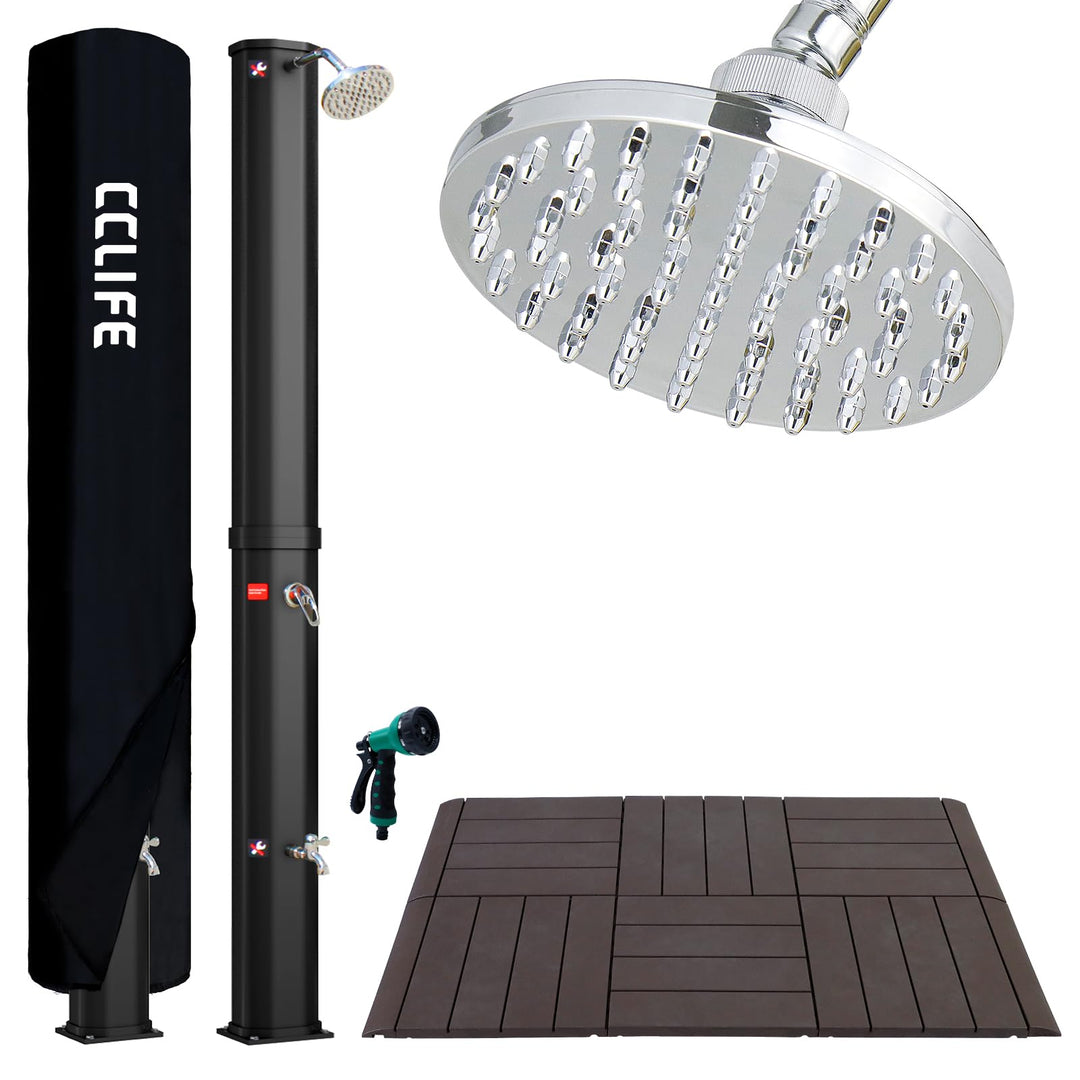 CCLIFE Solardusche mit Kunststoffboden 60L Solar Gartendusche Pooldusche Regendusche Aussendusche Ga
