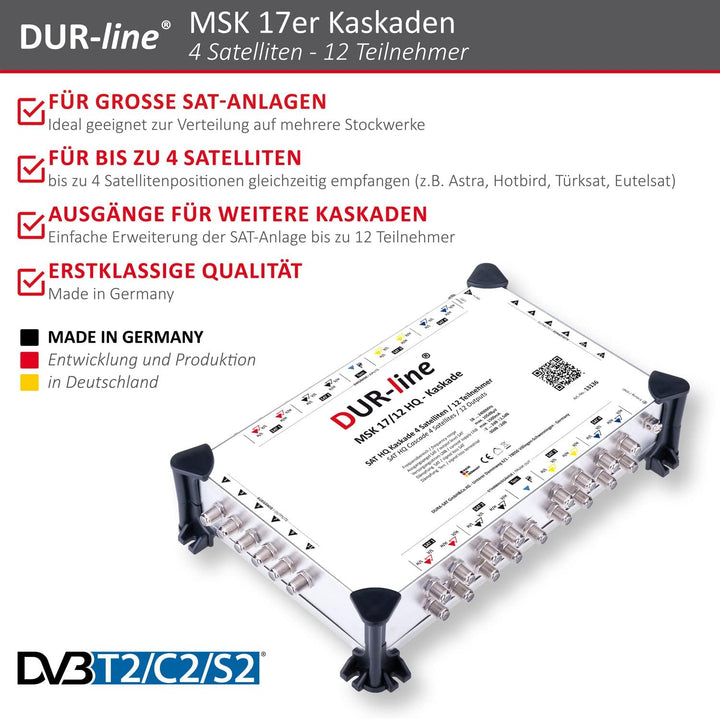 DUR-line MSK 17/12 HQ Multischalter-Kaskade - Für 4 Satelliten und 12 Teilnehmern/TV (erweiterbar) -