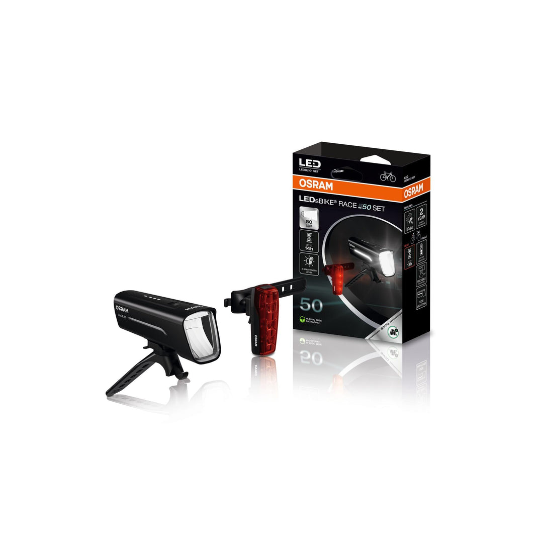 OSRAM LEDsBIKE Race 50 Set, wiederaufladbares Fahrradlichtset, StVZO-zugelassenes Front- und Rück-LE