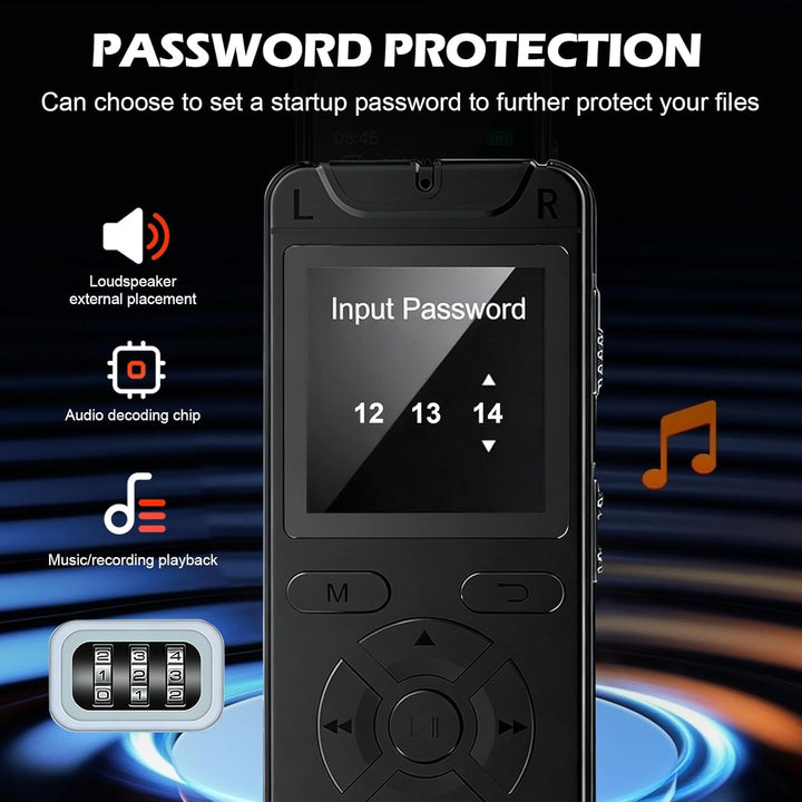 Diktiergerät Aufnahmegerät mit Playback 32GB, 1536Kpbs Stunden Audioaufnahmegerät MP3 Voice Recorder