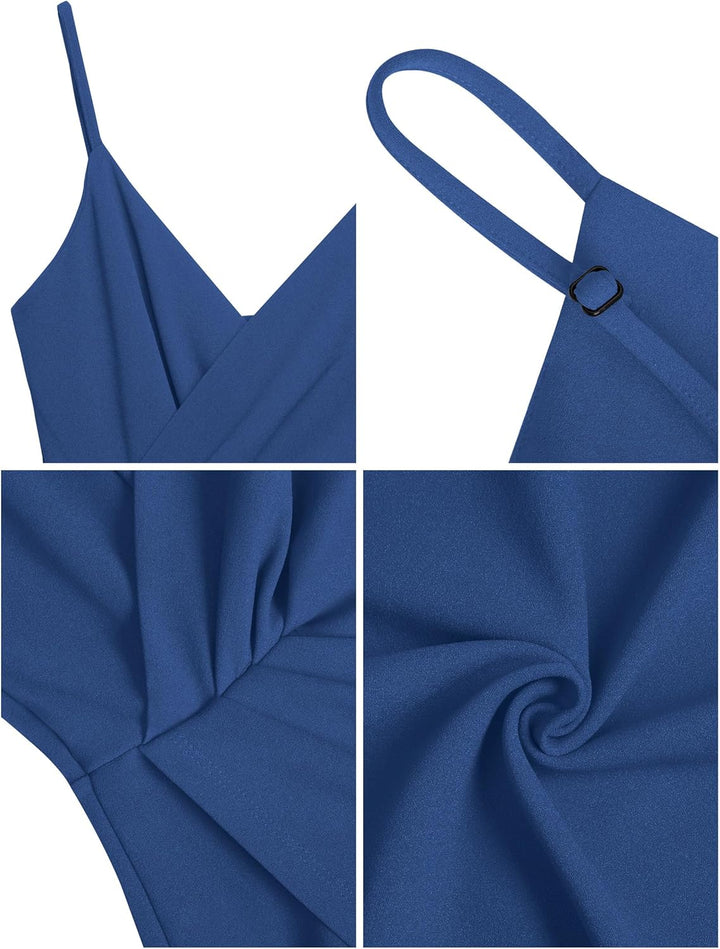 Missufe Damen Cocktailkleid Partykleid Wickelkleid Sommerkleid Midikleid Festliche Elegant Bodycon H