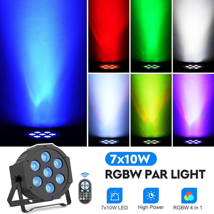 SEBRUANC RGBW LED Par Scheinwerfer, 4PCS 7 LED Strahler Bühnenlicht mit Fernbedienung 8 Modi Disco L