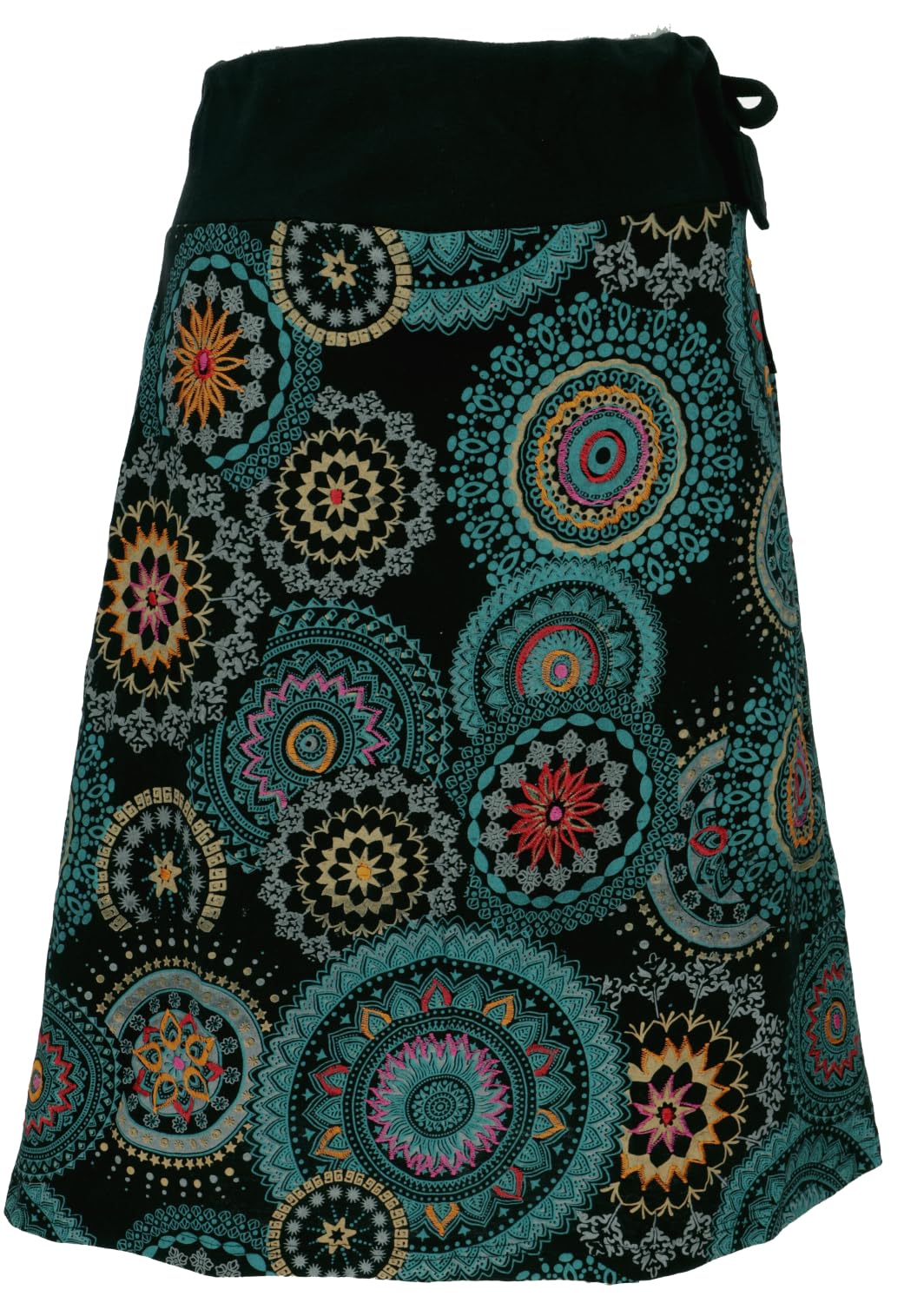 GURU SHOP Bestickter Knielanger Rock, Chic, Retro Mandala - Schwarz, Damen, Baumwolle 38 Petrol, 38