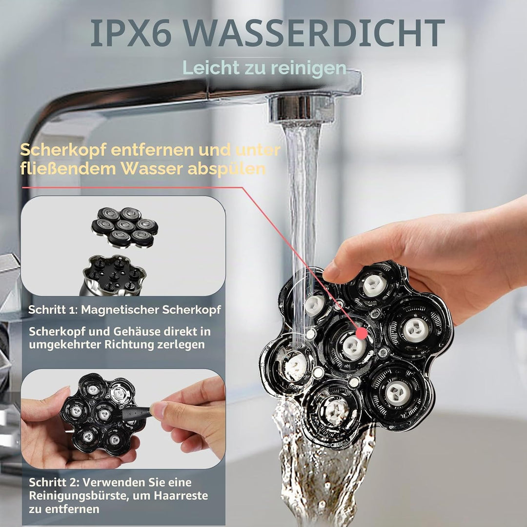 Glatzen Rasierer Herren Elektrisch, 7D Flexibler Detachable Glatzenrasierer, Magnetische Schwebender