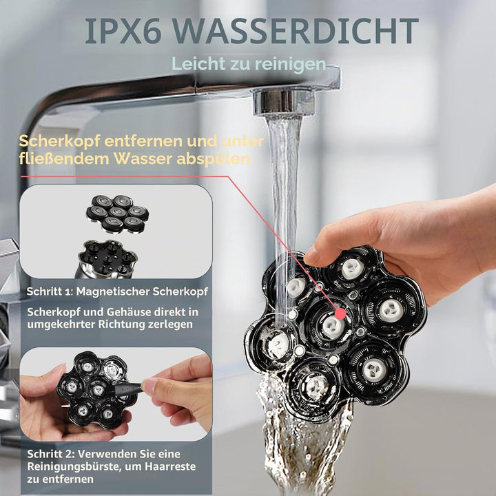 Glatzen Rasierer Herren Elektrisch, 7D Flexibler Detachable Glatzenrasierer, Magnetische Schwebender