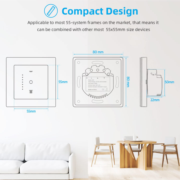 CURRYSMARTER WLAN Rollladenschalter, [6 Gen] Jalousien Schalter mit steuerbarer LED, Smart Rolladen