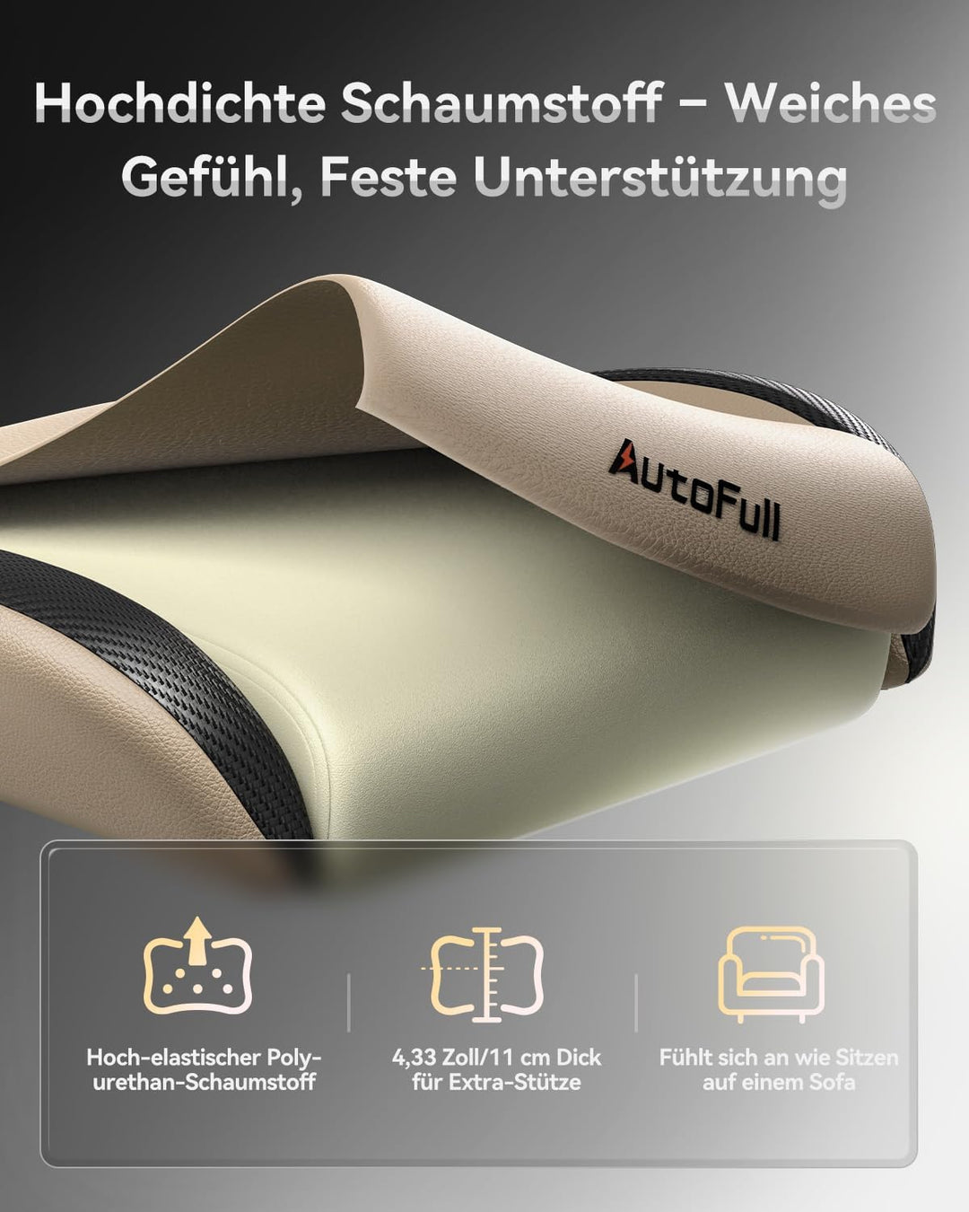 AutoFull Gaming-Stuhl Bürostuhl Schreibtischstuhl mit ergonomischer Lordosenstütze, PU-Leder im Raci