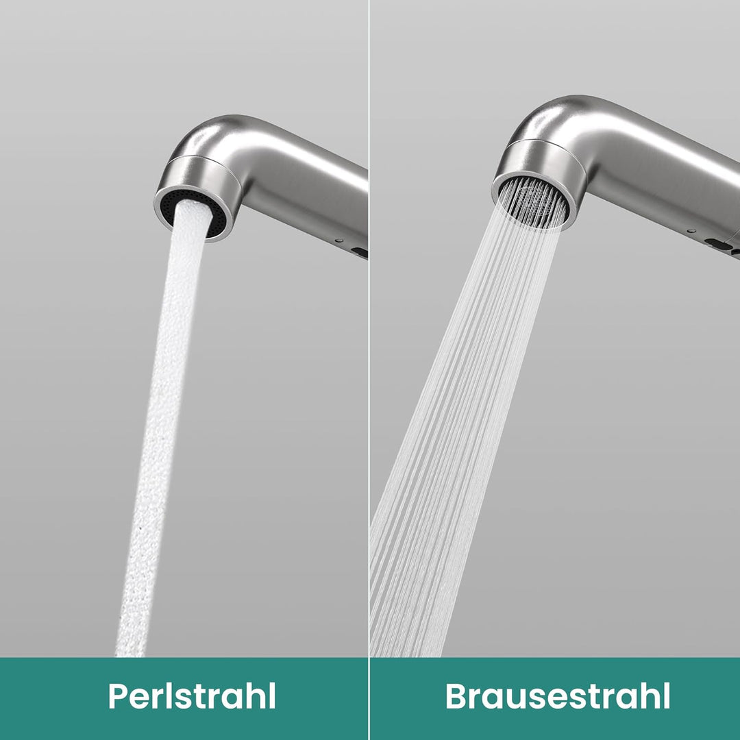 Mai &amp; Mai Wasserhahn Küche ausziehbar, Küchenarmatur Gebürstet silber | Mischbatterie Küche 360°Schw