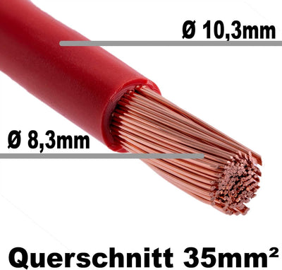 DCSk Fahrzeugleitung - 35mm² - 5m - FLRY B asymmetrisch - 35 mm² - KFZ Kabel Litze - Rot - Batteriek