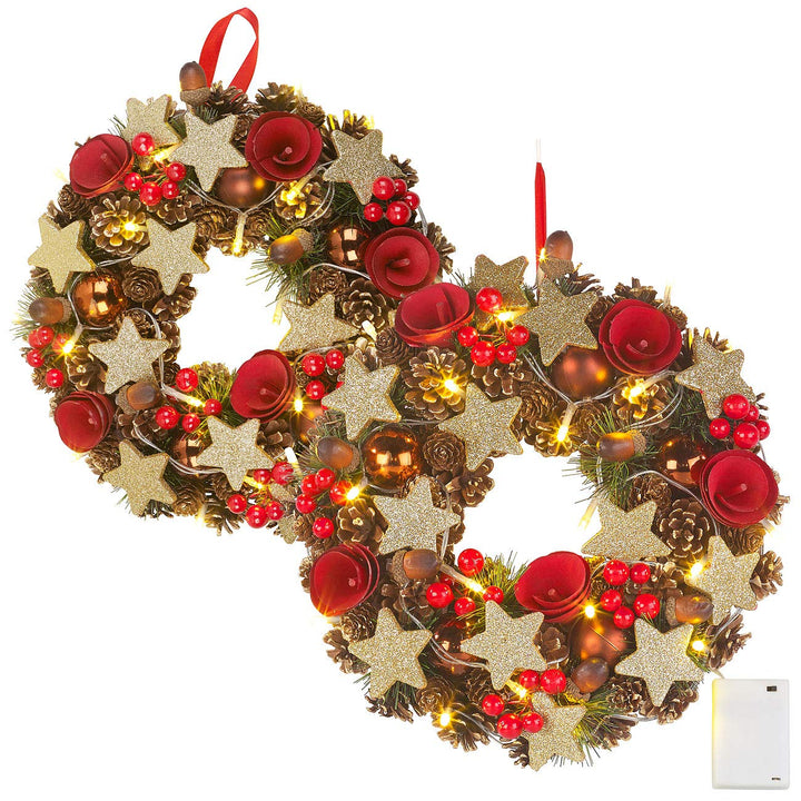 Britesta aussen-Dekos Weihnachten: 2 Weihnachtskränze, 20 warmweisse LEDs, Timer, batteriebetrieben,