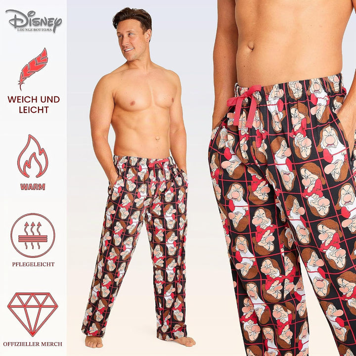 Disney Herren Lang Pyjamahose, Bequeme Loungewear PJs mit Taschen - Geschenke für Ihn XL Rot Grumpy,