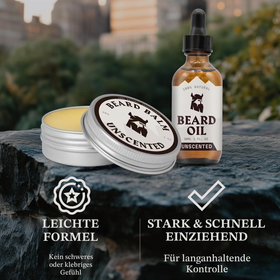 Striking Viking Beard Oil & Balm Set - Unscented - 2x2 fl oz - 2pcs (30g / 30ml, Unparfümiert) Unpar
