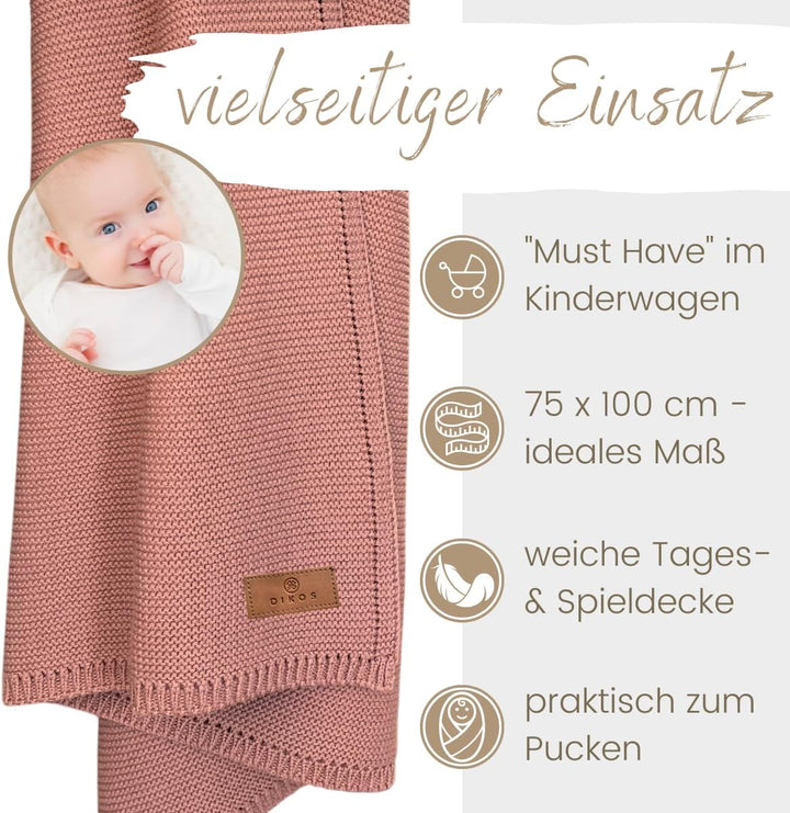 DIKOS® Babydecke Beere aus *100%* GOTS Bio Baumwolle | 4 Jahreszeiten Neugeborenen Decke für Baby Mä
