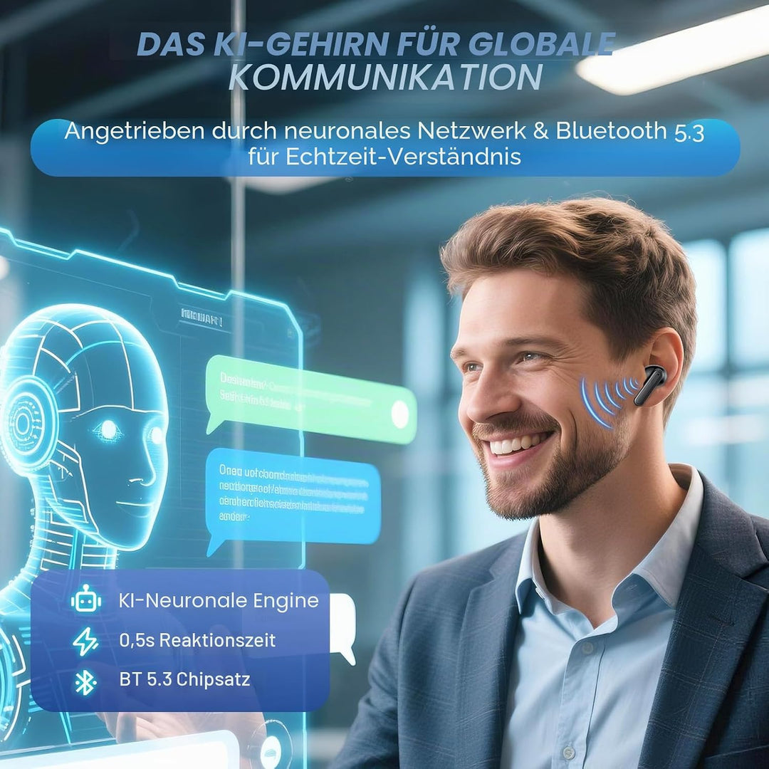 KI Kopfhörer mit Echtzeit-Übersetzung, 7 Übersetzungsmodi & AI-Frage-Modus, 150 Sprachen & Offline-Ü