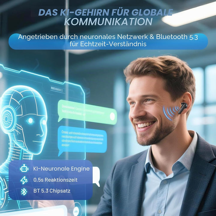 KI Kopfhörer mit Echtzeit-Übersetzung, 7 Übersetzungsmodi & AI-Frage-Modus, 150 Sprachen & Offline-Ü
