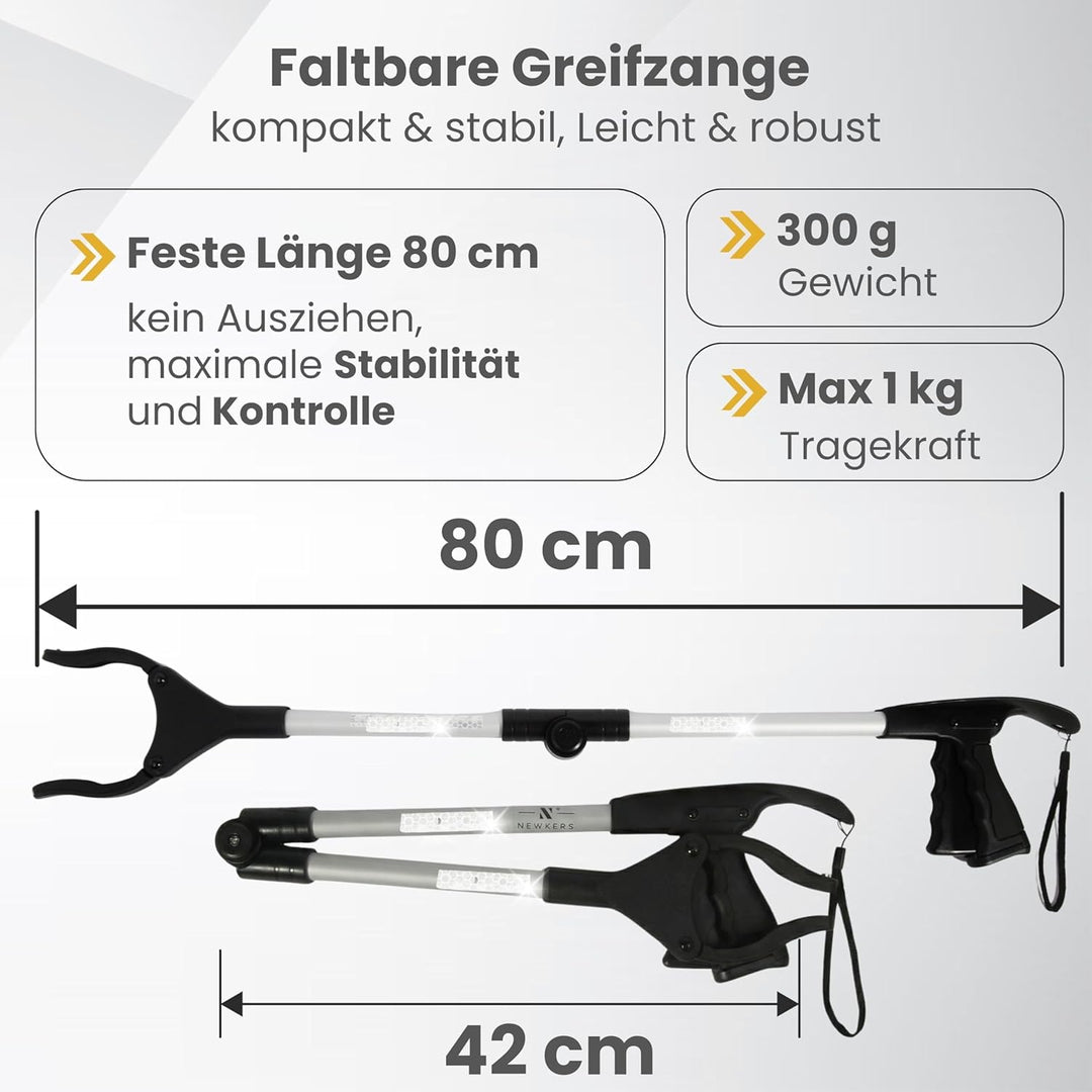 Greifzange für Senioren [80 cm] faltbarer Greifer zum aufheben | Reacher aus Aluminium | Müllzange 3
