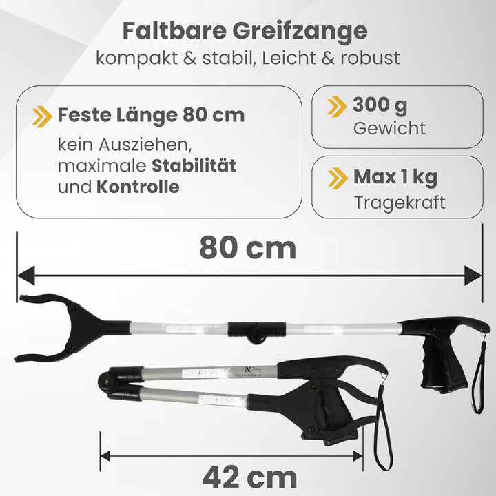 Greifzange für Senioren [80 cm] faltbarer Greifer zum aufheben | Reacher aus Aluminium | Müllzange 3