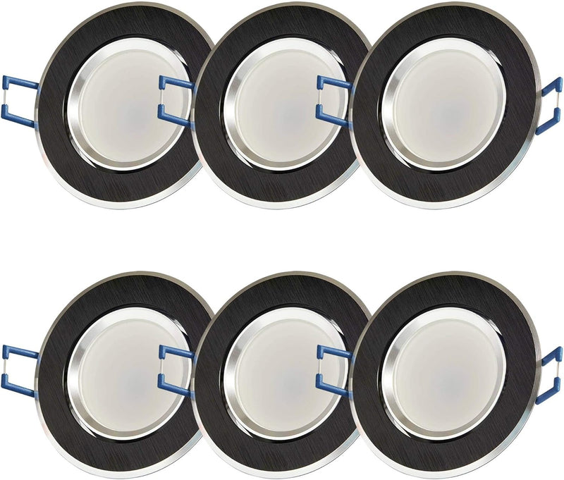 6x LED Einbaustrahler Set rund - schwarz 5 Watt warmweiss dimmbar 230V flach (30mm Tiefe) - Einbaule