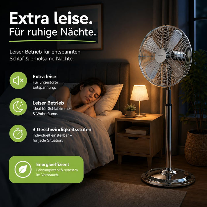 3 Stufen - Ø 45 cm Ventilator - Bodenventilator aus Metall – leistungsstarker Standventilator mit me