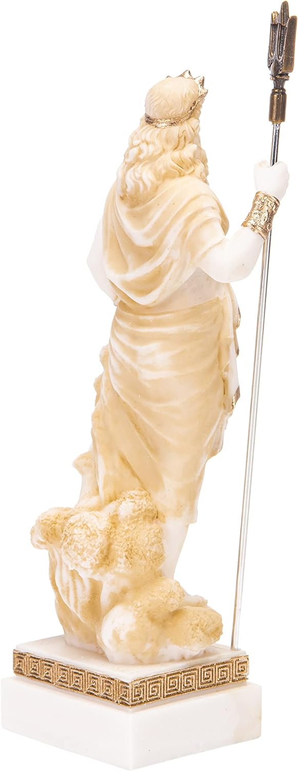 Poseidon Griechischer Gott des Meeres mit Dreizack Statue Figur Gold Alabaster 17,8 cm