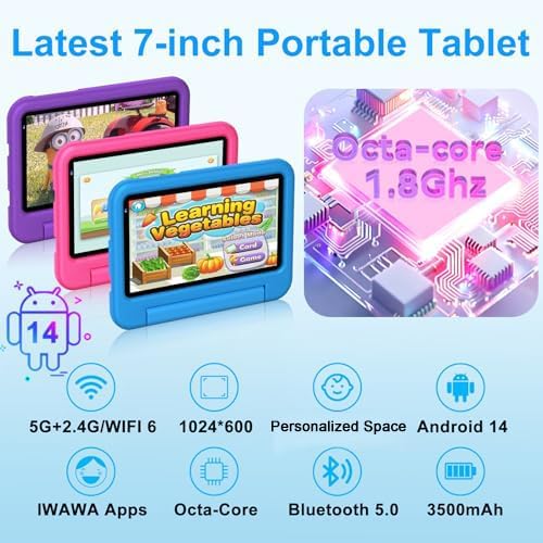 DEERTiME 2025 Neueste Tablet Android 14 OS, 10GB(4+6) RAM+64GB ROM/TF 1TB, WLAN 6, 5G+2.4G WLAN, 8-C