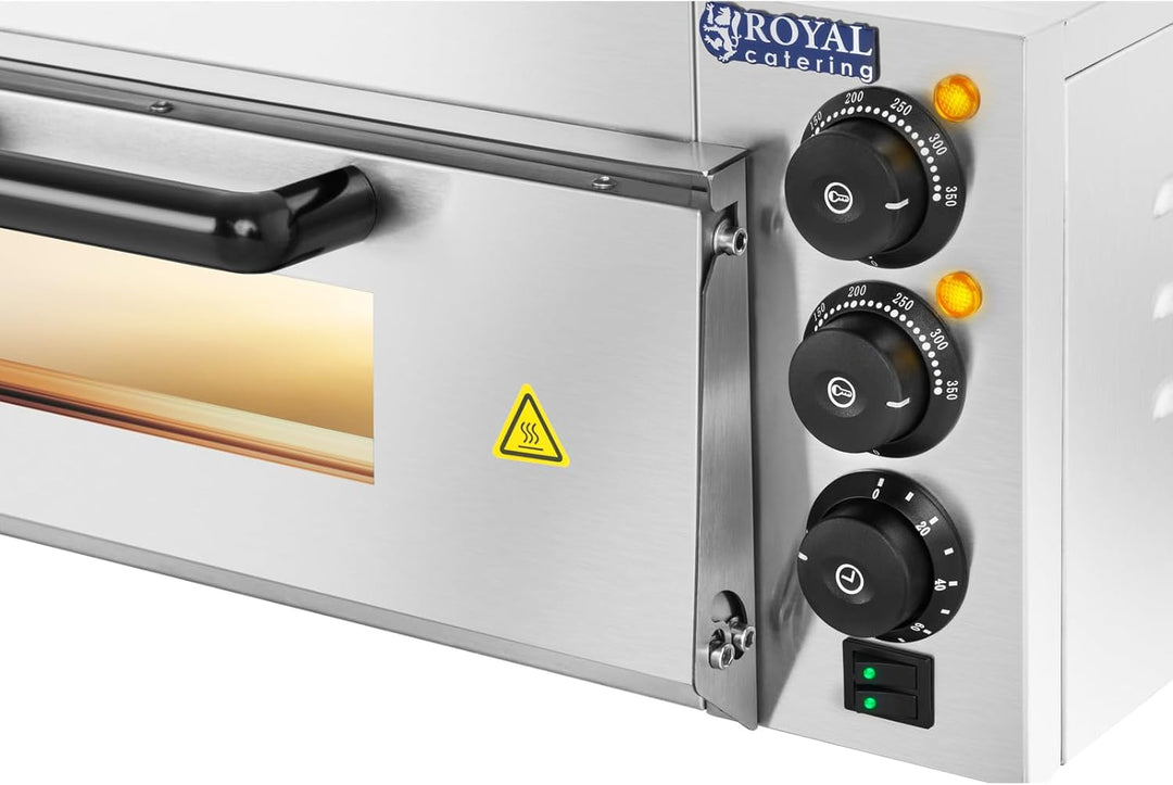 Royal Catering RCPO-2000-1PE Pizzaofen elektrisch 2000W 1 Kammer Pizzabackofen Pizza Ofen Schamotte