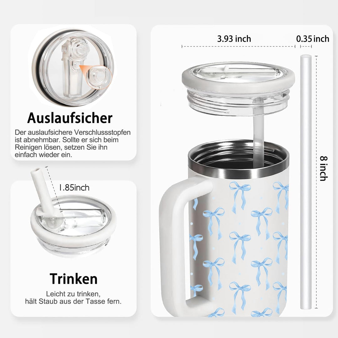 Thermobecher Auslaufsicher,40oz Edelstahl Kaffeebecher to go isoliert mit Strohhalm,Reisebecher 100%