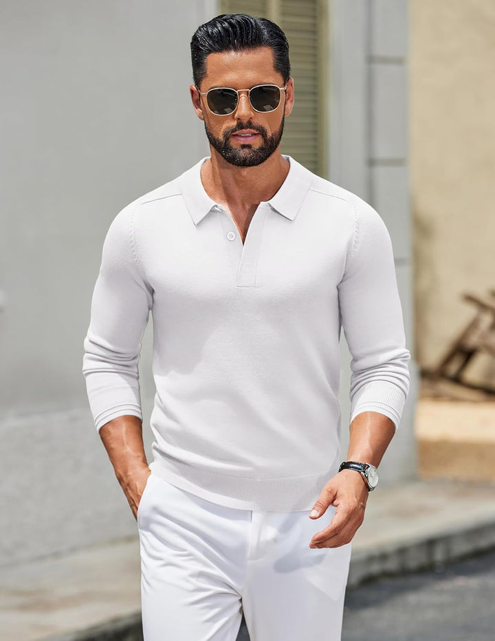 COOFANDY Polo Pullover Herren Strick Poloshirt Langarm Strickpullover mit Polokragen Business Pullov