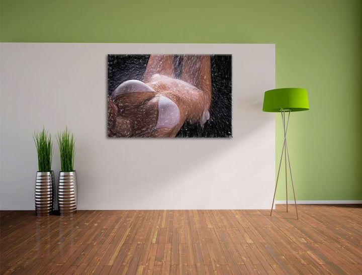 Pixxprint Frau im Bikini unter Einer Dusche als Leinwandbild/Grösse: 100x70 cm/Wandbild/Kunstdruck/f