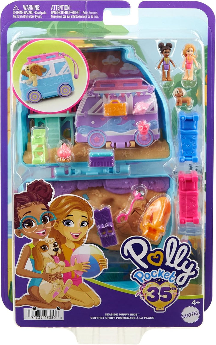 Polly Pocket Urlaub am Hundestrand Schatulle - Roadtrip-Abenteuer mit 2 Puppen, 12 Accessoires ultim