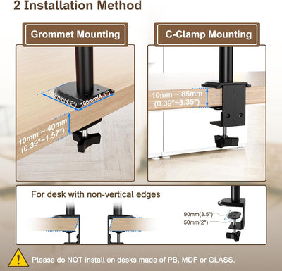 PUTORSEN Monitor Halterung 3 Monitore für 13-32 Zoll Flach & Curved Bildschirm, 80cm Stange Monitor