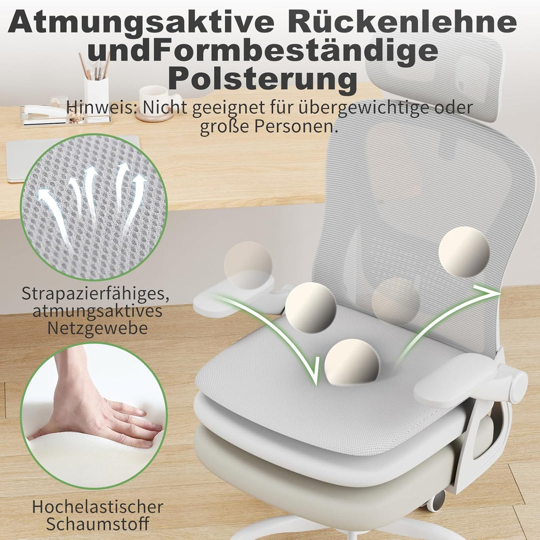 rattantree Bürostuhl, Schreibtischstuhl mit Hochklappbaren Armlehnen, Kopfstütze und Rückenlehne, Kl
