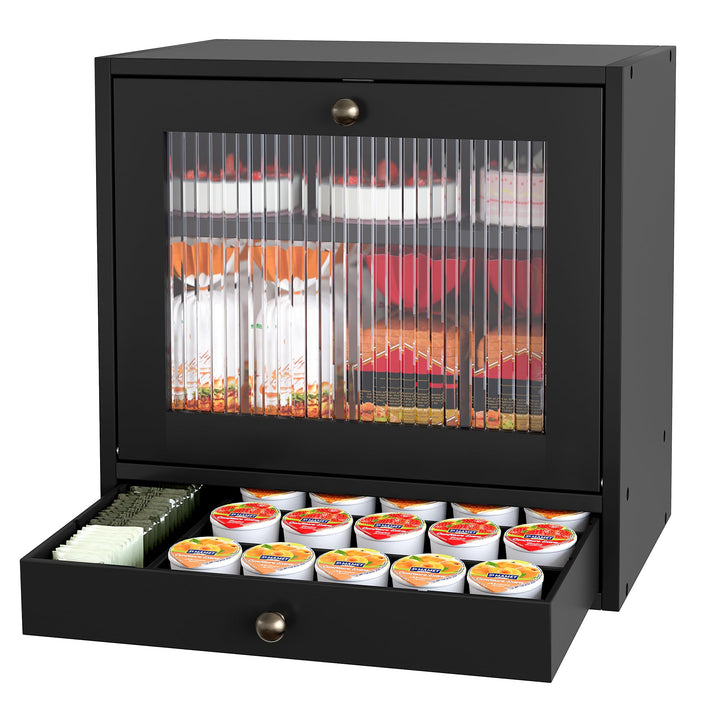 Alpeir Brotkasten Holz Gross 2 Etagen Brotbox mit Magnetisch Acryl Sichtfenster und Schublade, Ecke