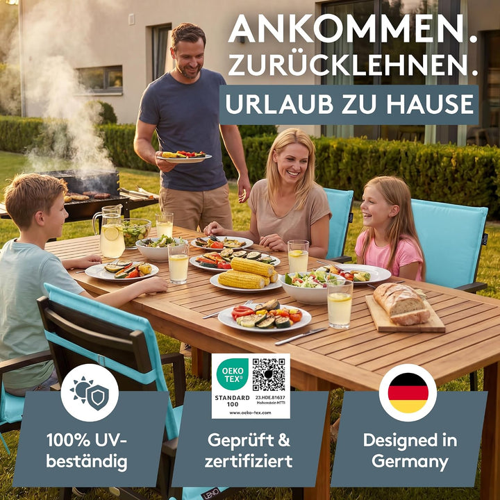 LILENO HOME Gartenstuhl Auflagen [2er Set - Niedriglehner] in Aqua - Bequeme Liegen als Sitzauflagen
