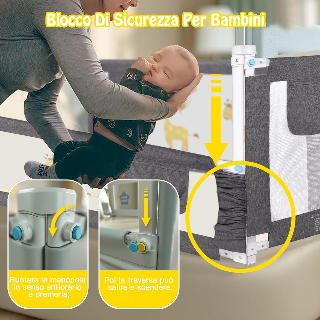 Wholede 200 cm Sicherheitsgitter für Kinder, Bettgitter für Kinder, Bettgeländer für Kinder, Fallsch