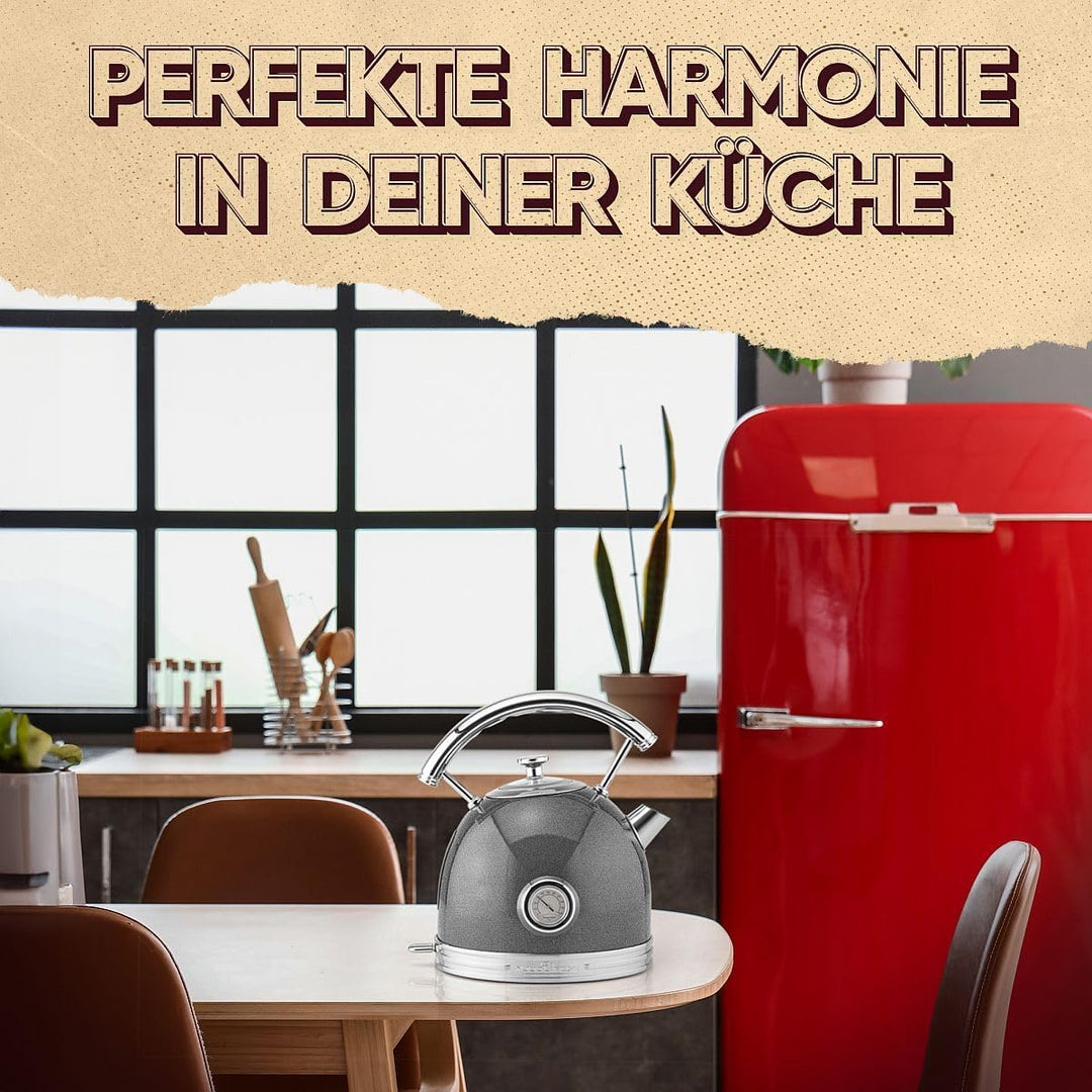 ProfiCook® Wasserkocher 1,7L im stilvollen Vintage-Design - Retro Wasserkocher mit massivem Metallge
