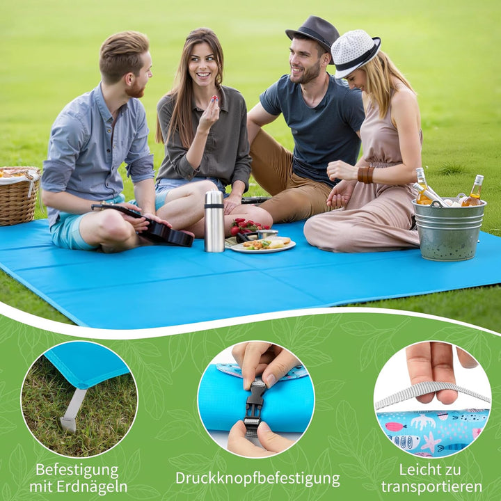 Picknickdecke Outdoor 200 x 150 cm, Faltbar Picnic Blanket Waterproof Leicht und Tragbar Stranddecke