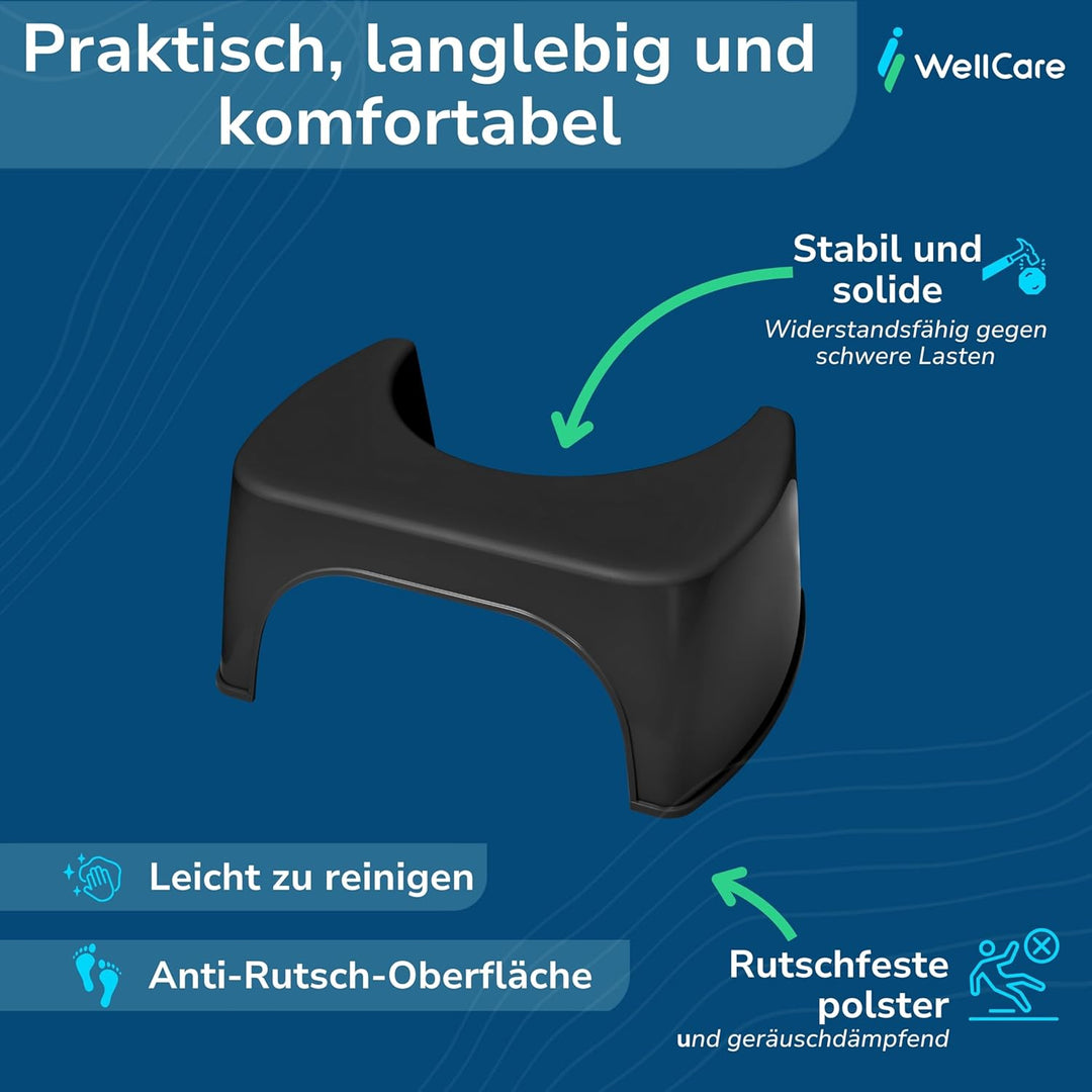 Well Care Toilettenhocker Schwarz - WC Hocker fur Erwachsene - Hergestellt aus Recyceltem Kunststoff