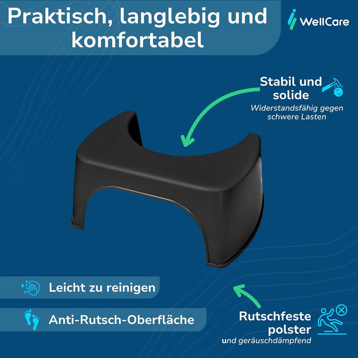 Well Care Toilettenhocker Schwarz - WC Hocker fur Erwachsene - Hergestellt aus Recyceltem Kunststoff