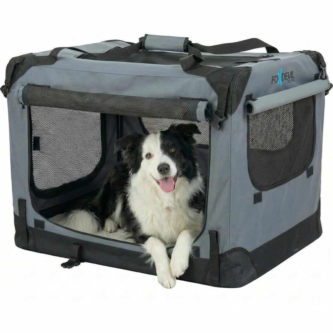 Foxdevil by xonic® Faltbare Hundebox/Katzenbox für mittelgrosse Tiere – Hundetransportbox Auto und Z