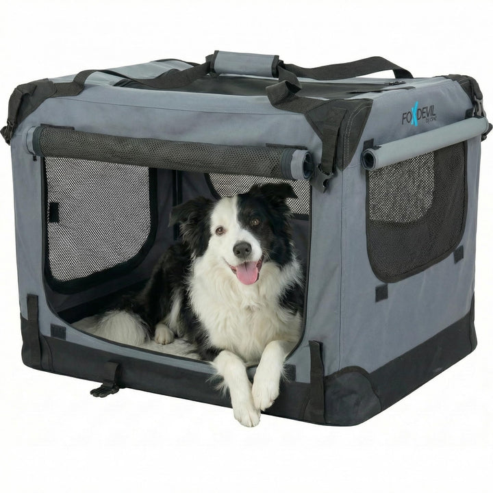 Foxdevil by xonic® Faltbare Hundebox/Katzenbox für mittelgrosse Tiere – Hundetransportbox Auto und Z