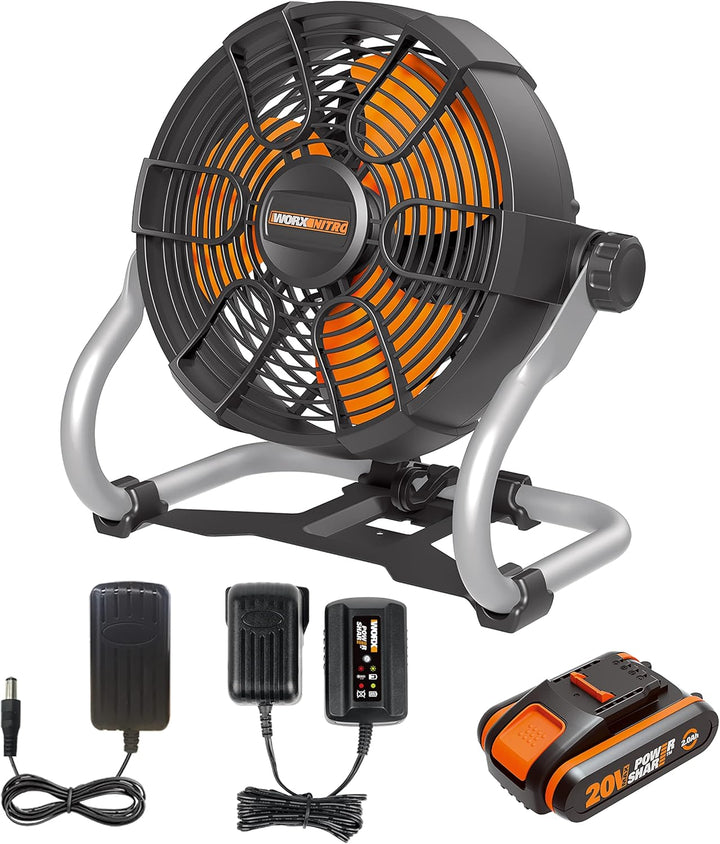 WORX NITRO 18V (20V MAX) Akku-Baustellenlüfter WX095, PowerShare, max. 6 Stunden Betriebszeit, 2 Ges