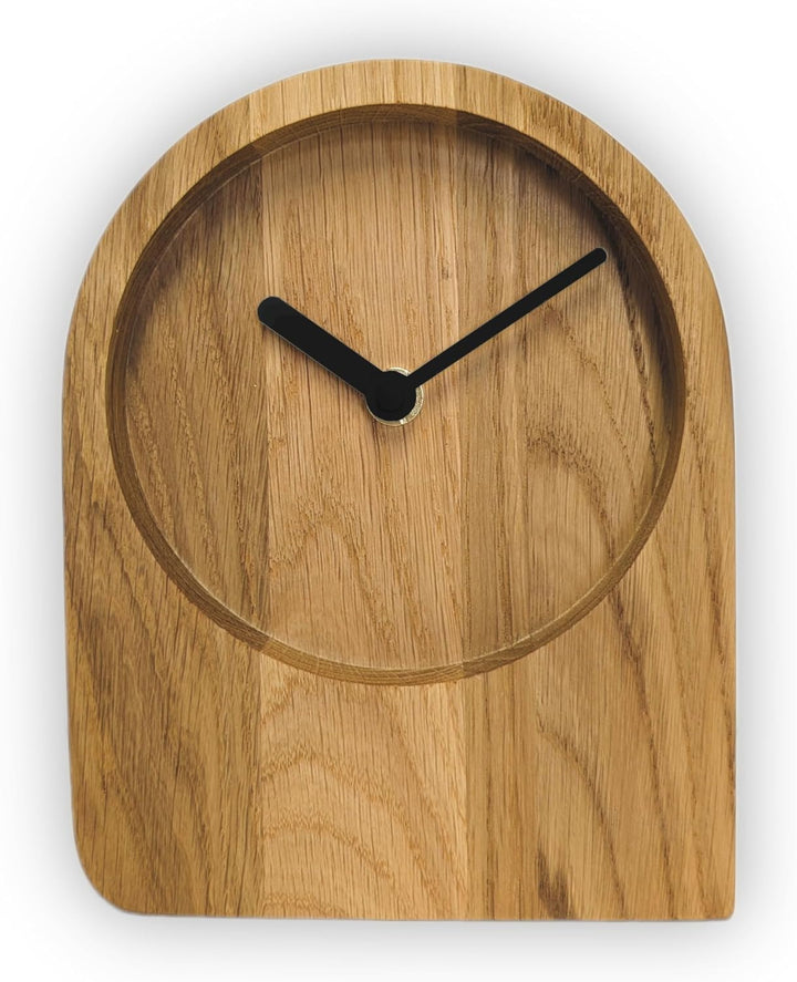 Natuhr Tischuhr Eiche Holzuhr - Dome - puristisch modern Massivholz (Eiche geölt, Schwarze Zeiger -