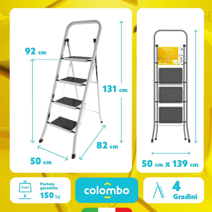 COLOMBO Hocker aus Aluminium mit 4 Stufen 4 gradini Silber, 4 gradini Silber