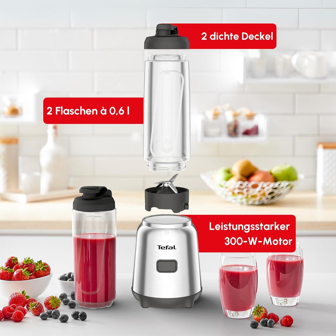 Tefal BL15FD Mix & Move Mini-Standmixer | 300 Watt | 2 Flaschen To-Go in Premium Tritan | kompaktes