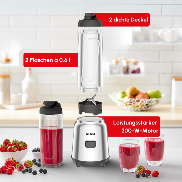 Tefal BL15FD Mix & Move Mini-Standmixer | 300 Watt | 2 Flaschen To-Go in Premium Tritan | kompaktes