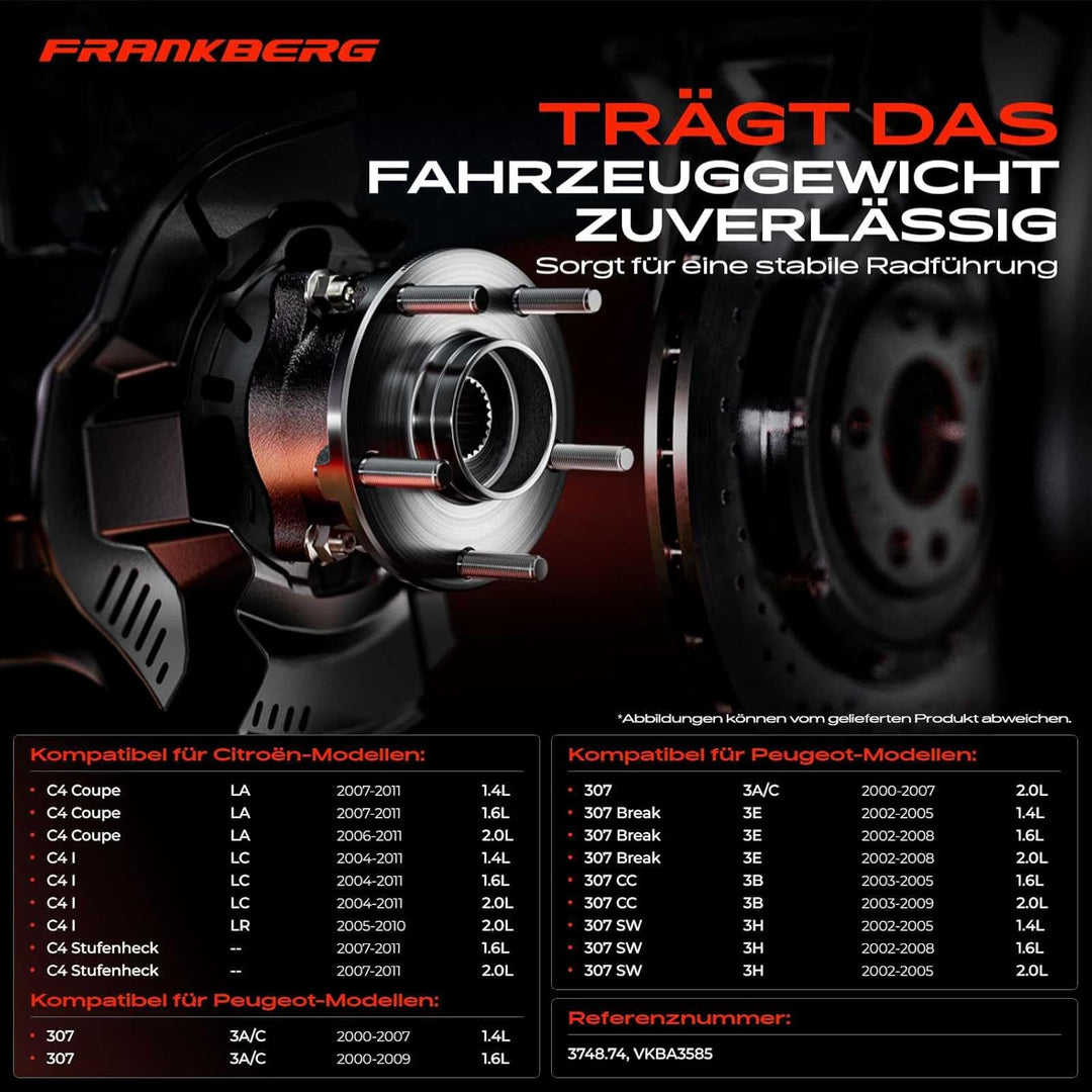 Frankberg 1x Radnabe Radlagersatz Hinten Links oder Rechts Kompatibel mit C4 LA 1.4L-2.0L 2006-2011