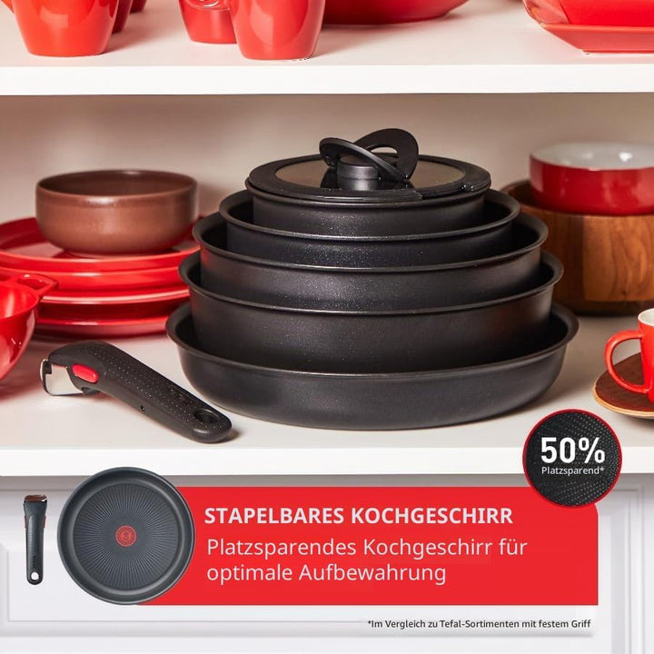 Tefal Ingenio Easy ON Try-Me Pfannenset, 7-teilig, stapelbar, abnehmbarer Griff, platzsparend, antih
