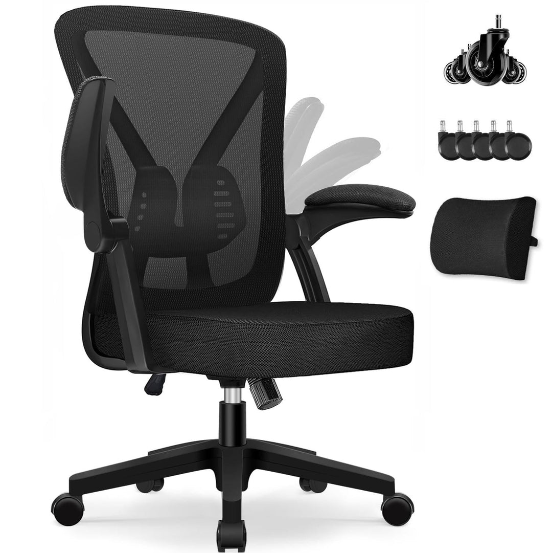 Hinonde Bürostuhl,Schreibtischstuhl mit Hochklappbare Armlehnen und Wippfunktion,Drehstuhl,Höhenvers